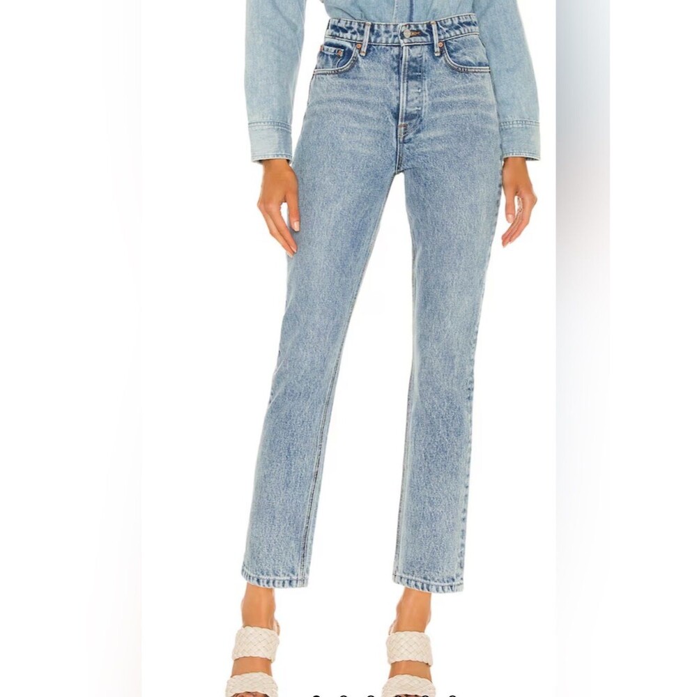 GRLFRND Karolina Straight Leg Jeans US 26 Distressed High Rise Vintage Wash